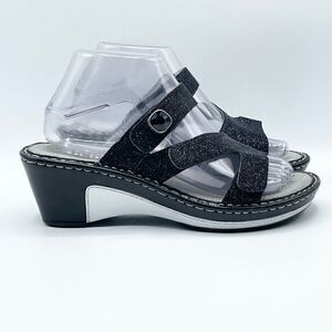 ALEGRIA PG Lite Black Leather Loti Glitterati Open Toe Wedge Sandals EU37 - BRAN